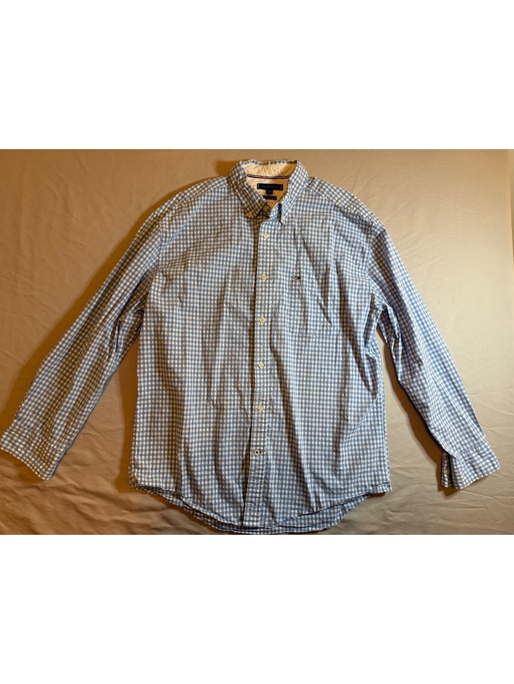 Tommy Hilfiger Men’s Blue Gingham Long Sleeve Button-up Shirt L